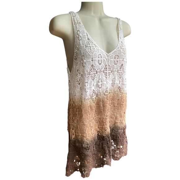 COCO + CARMEN Crochet Cotton Ombre Tunic Tank Top L/XL Boho Festival Beach - Picture 4 of 16